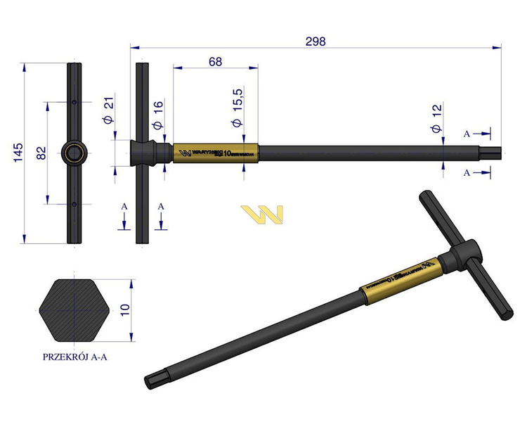 Klucz T ze spinnerem HEX 10 mm Waryński