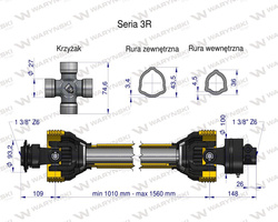 Wał przegubowo-teleskopowy 1010-1560mm 460Nm sprzęgło jednokierunkowe CE WARYŃSKI