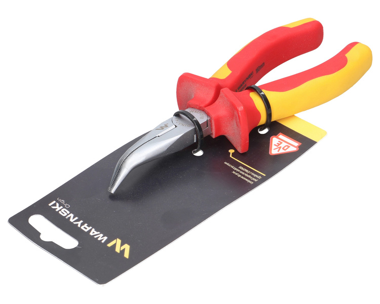 Szczypce izolowane wydłużone wygięte 160 mm VDE Waryński