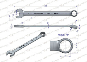 Klucz płaskooczkowy extra długi 27mm dł 388mm standard ASME B107.9M Waryński