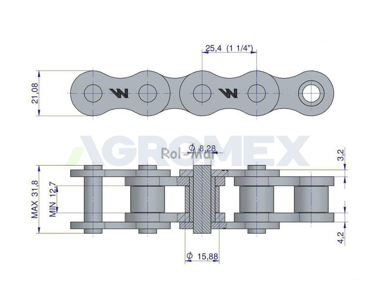 Łańcuch rolkowy 16BX 158 ogniw 4013mm Prasa Kostka Sipma 5223880720 Waryński