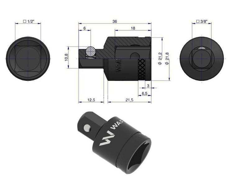 Redukcja 1/2" - 3/8" 25mm Waryński