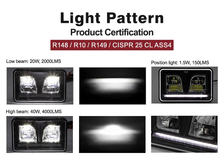 lampa przednia drogowa LED 168x108mm Massey Ferguson, Landini 3 funkcje