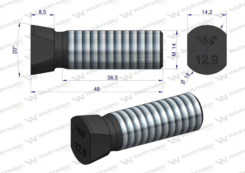 ruba kpl. płużna oval z dwóch stron ścięta M14x48 mm kl.12.9 zastosowanie Vogel & Noot Waryński