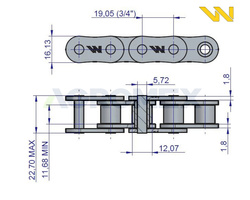 Łańcuch rolkowy 12B1 42 ogniwa 800mm Anna 5644320200 Waryński