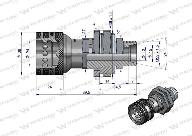 Szybkozłącze hydrauliczne gniazdo long M22x1.5 gwint zewnętrzny EURO (Adaptacja starego typu 504900) Waryński