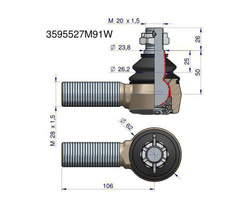 Przegub kierowniczy 106mm M28x1,5 3595527M91 MASSEY FERGUSON WARYŃSKI