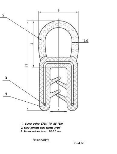 uszczelka gumowa zbrojona na krawędź 21x9mm