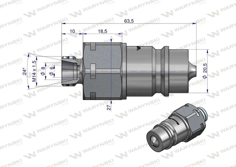 Szybkozłącze hydrauliczne wtyczka M14x1.5 gwint zewnętrzny EURO (9100814W) (ISO 7241-A) Waryński