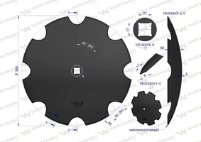 Talerz uzębiony Z-8 fi 560 otwór 30x30 stal borowa 5mm WARYŃSKI MAXX Premium 1279601010 1202030130 W-5197560/30/P [W-7560/30/5]