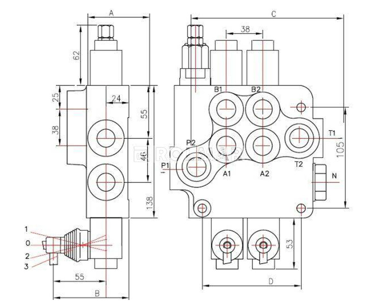 Rozdzielacz hydrauliczny jednosekcyjny 80L