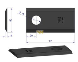 Nóż nożyk kosiarka 97X50X4mm otwór 19 1380-0025 JF-Stoll WARYŃSKI