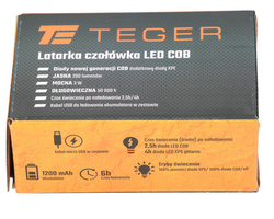 Latarka czołówka LED COB 200 Lm ładowana USB Teger