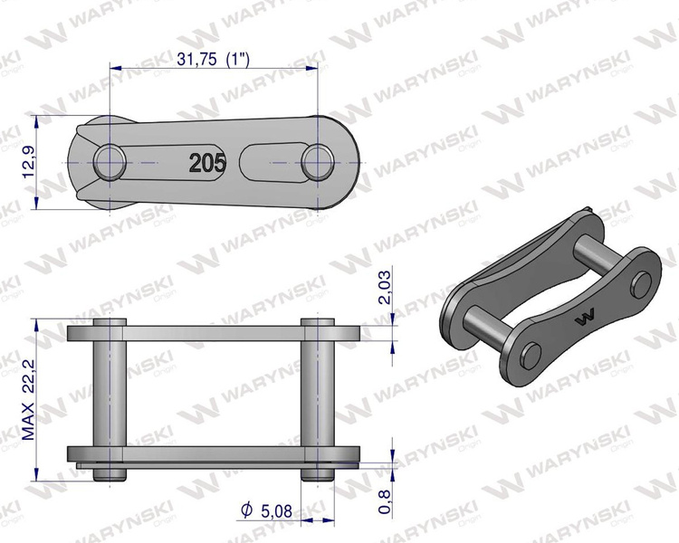 Zamek łańcucha 2050 210A (R1 1.1/4) Waryński