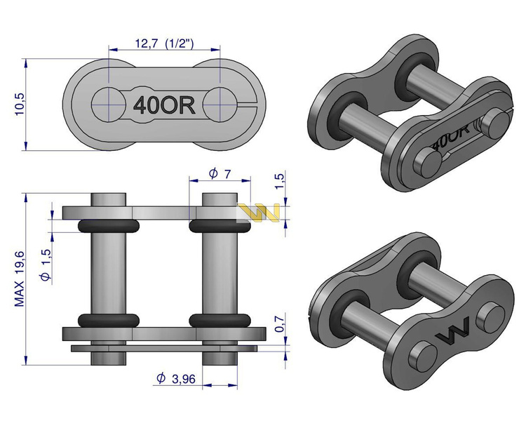 Zamek łańcucha z oringiem ANSI A 40 (R1 1/2) Waryński