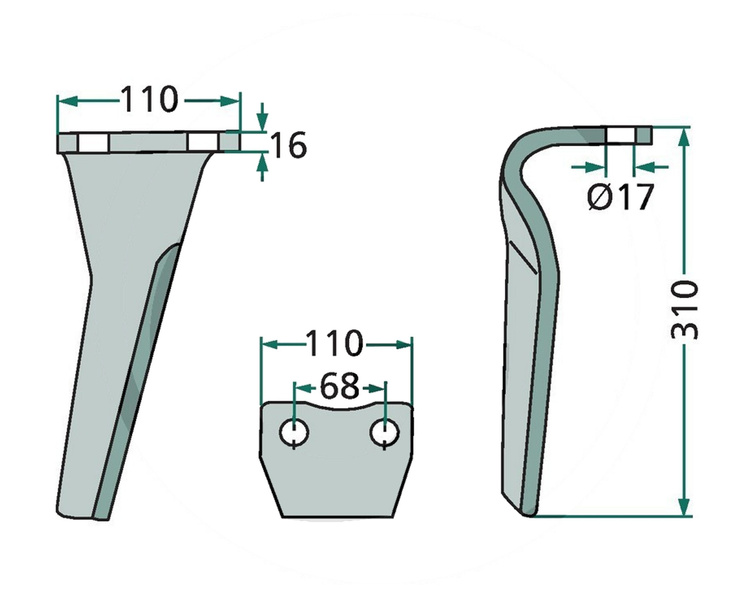 Ząb brony aktywnej lewy Kuhn 180RH-68-L-DURA 310mm