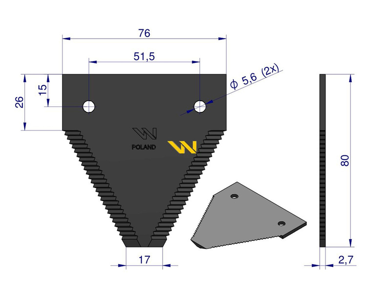 Nóż żniwny 80x76x2.7mm otwór 5.5 614670.1 Claas WARYŃSKI