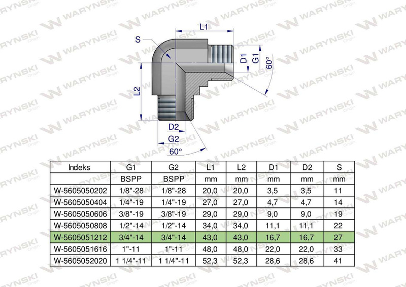 Kolanko hydrauliczne calowe BB 3/4" BSP (XW) Waryński ( sprzedawane po 2 ) [W-5605051212]