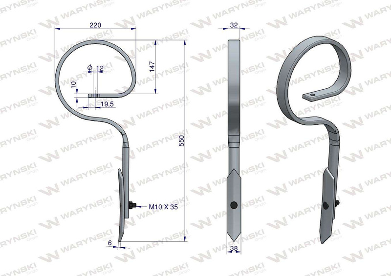 Ząb sprężynowy prosty Duński 550mm 32X10  W-1417000031 Waryński