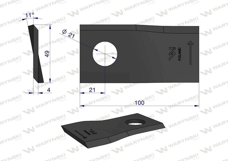 Nóż, nożyk 100x48x4x21mm lewy kosiarka Pottinger 434977 Waryński