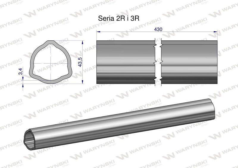 Rura zewnętrzna Seria 2R i 3R do wału 560 przegubowo-teleskopowego 43.5x3.4 mm 435 mm WARYŃSKI [WR2322435]