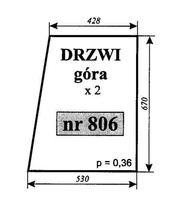 szyba do ciągnika MTZ kabina Szyszka Sapieżyn - drzwi górna (lewa, prawa) (806)
