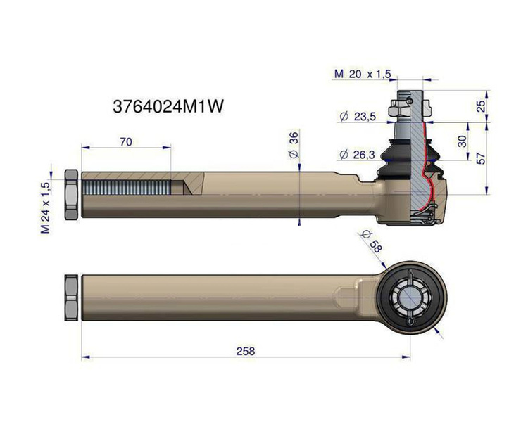 Przegub kierowniczy 258mm M24x1,5 3764024M1 RENAULT WARYŃSKI