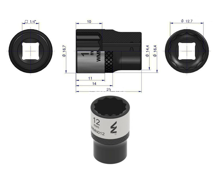 Nasadka dwunastokątna 1/4" 12 mm Waryński