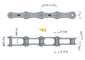 Łańcuch rolkowy 2050 210A (R1 1.1/4) 5 m Waryński