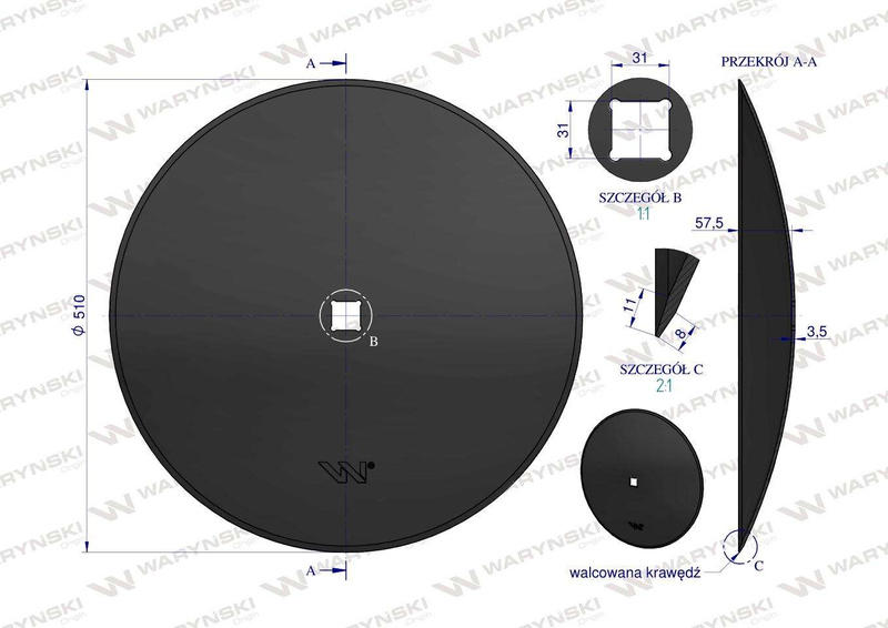 Talerz gładki fi 510 otwór 30x30 stal borowa WARYŃSKI MAXX 1279621010 1240040020 W-5195510/30