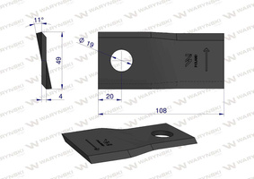 Nóż. nożyk kosiarka lewy 108x47x4mm otwór 19 zastosowanie 1434985 Pottinger WARYŃSKI