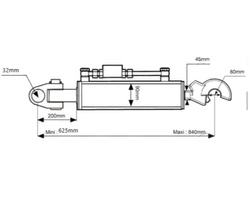 Łącznik hydrauliczny z hakiem zaczepowym i głowicą CBM średnica cylindra 90mm długość: 625mm