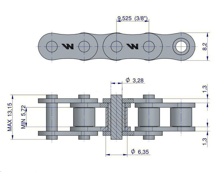 Łańcuch rolkowy 06B-1 (R1 3/8) Waryński