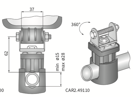 Uchwyt na rurę Ø15÷28 mm z regulacją 3D do lampy WESEM CAR2.49110