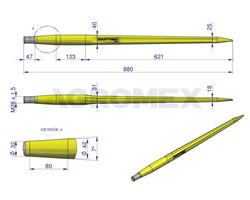 Ząb ładowacza czołowego gruby uniwersalny prosty L=880mm Waryński