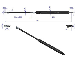 siłownik amortyzator gazowy A=500 B=255 F=130N skok 205, POLMO 7701025587