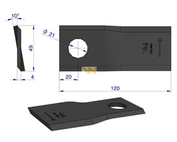 Nóż. nożyk kosiarka lewy 120X50X4mm otwór 21 RF 120/4 Pronar WARYŃSKI