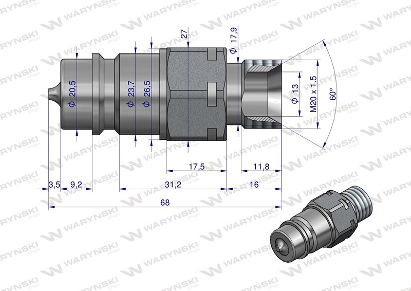 Szybkozłącze hydrauliczne EURO wtyczka M20x1.5 gwint zewnętr