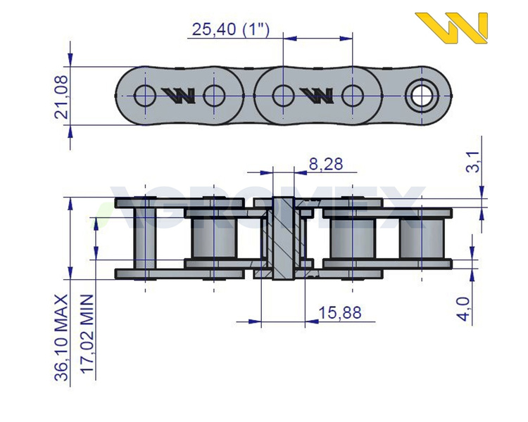 Łańcuch rolkowy 16B-1 (R1 1) 5 m Waryński