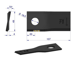 Nóż nożyk kosiarka prawy 107x48x4mm otwór 18.5 Vicon 90261560 WARYŃSKI