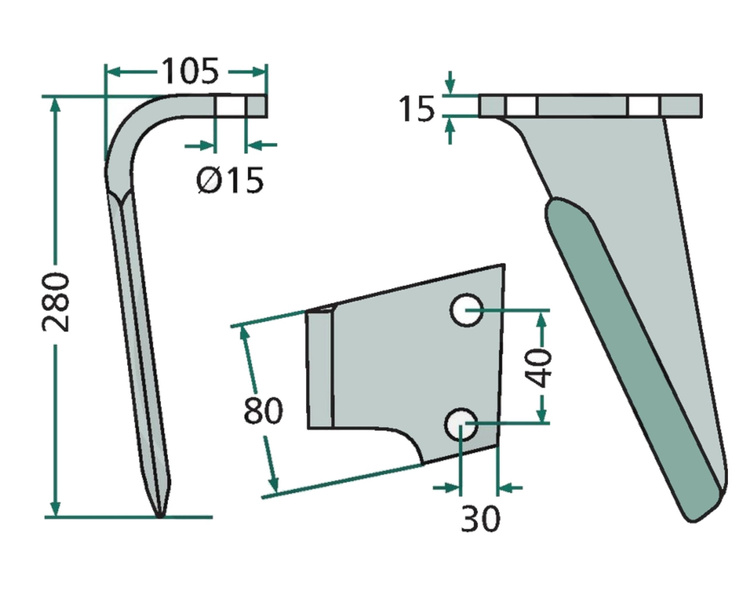 Ząb brony aktywnej prawy Rabe 280mm Toucan EMKE 84091201