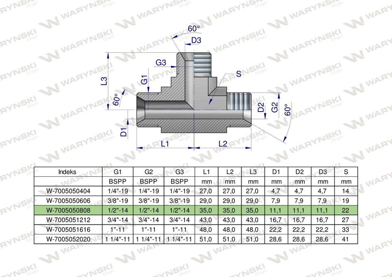 Trójnik hydrauliczny calowy BBB 1/2" BSP (XT) Waryński