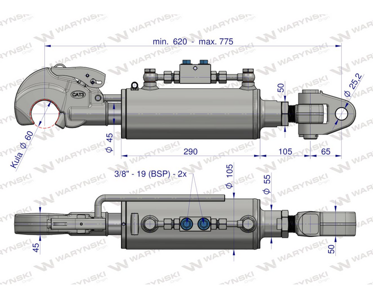 Łącznik Hydrauliczny KAT-3 FI25 Waryński