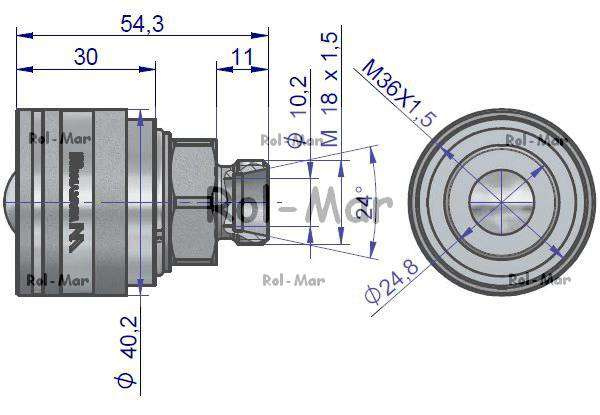 Zawór wtyczka (Bizon) M18x1,5 skręcane (ZSR6160102) Waryński