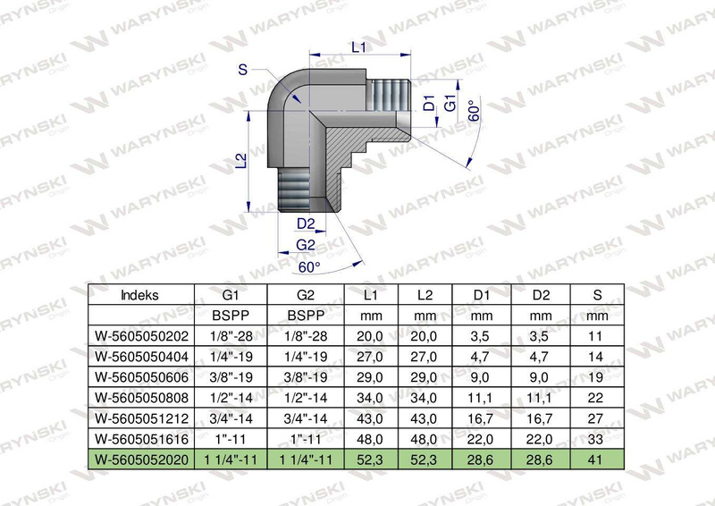 Kolanko hydrauliczne calowe BB 1 1/4" BSP (XW) Waryński