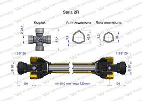 Wał przegubowo-teleskopowy 510-720mm 270Nm 40210 CE 2020 seria 2R WARYŃSKI WA25-51