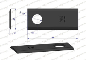 Nóż, nożyk 94x40x3x19mm kosiarka polska 5036010450 Waryński