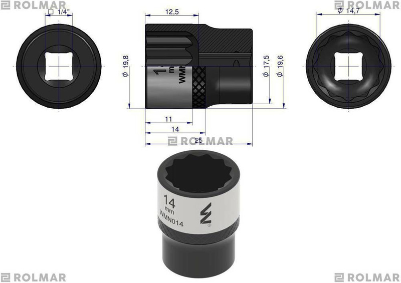 Nasadka dwunastokątna 1/4" 14 mm Waryński