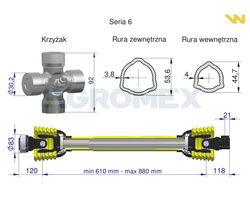 Wał przegubowo teleskopowy 610-880mm 830Nm 80230 CE seria 6 WARYŃSKI