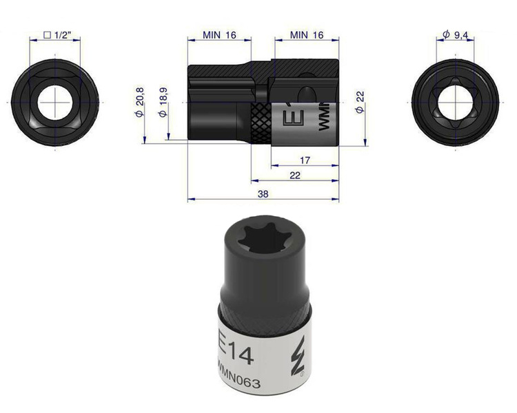 Nasadka star 1/2" E14 Waryński